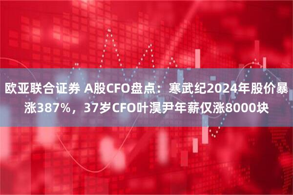 欧亚联合证券 A股CFO盘点：寒武纪2024年股价暴涨387%，37岁CFO叶淏尹年薪仅涨8000块