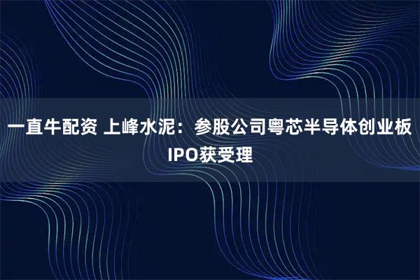 一直牛配资 上峰水泥：参股公司粤芯半导体创业板IPO获受理