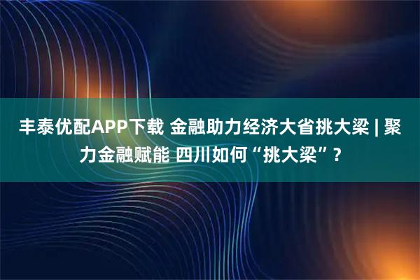 丰泰优配APP下载 金融助力经济大省挑大梁 | 聚力金融赋能 四川如何“挑大梁”？
